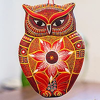 Ceramic wall adornment, 'Wild Owl' - Hand Painted Ceramic Owl Wall Art from Mexico