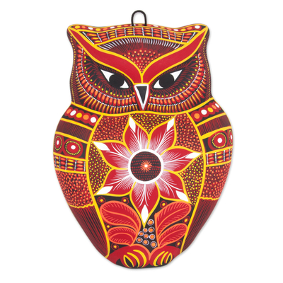 Ceramic wall adornment, 'Wild Owl' - Hand Painted Ceramic Owl Wall Art from Mexico