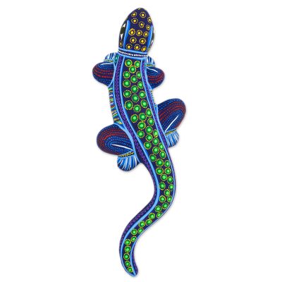 Ceramic wall adornment, 'Slithering Lizard' - Handpainted Ceramic Lizard Wall Sculpture from Mexico