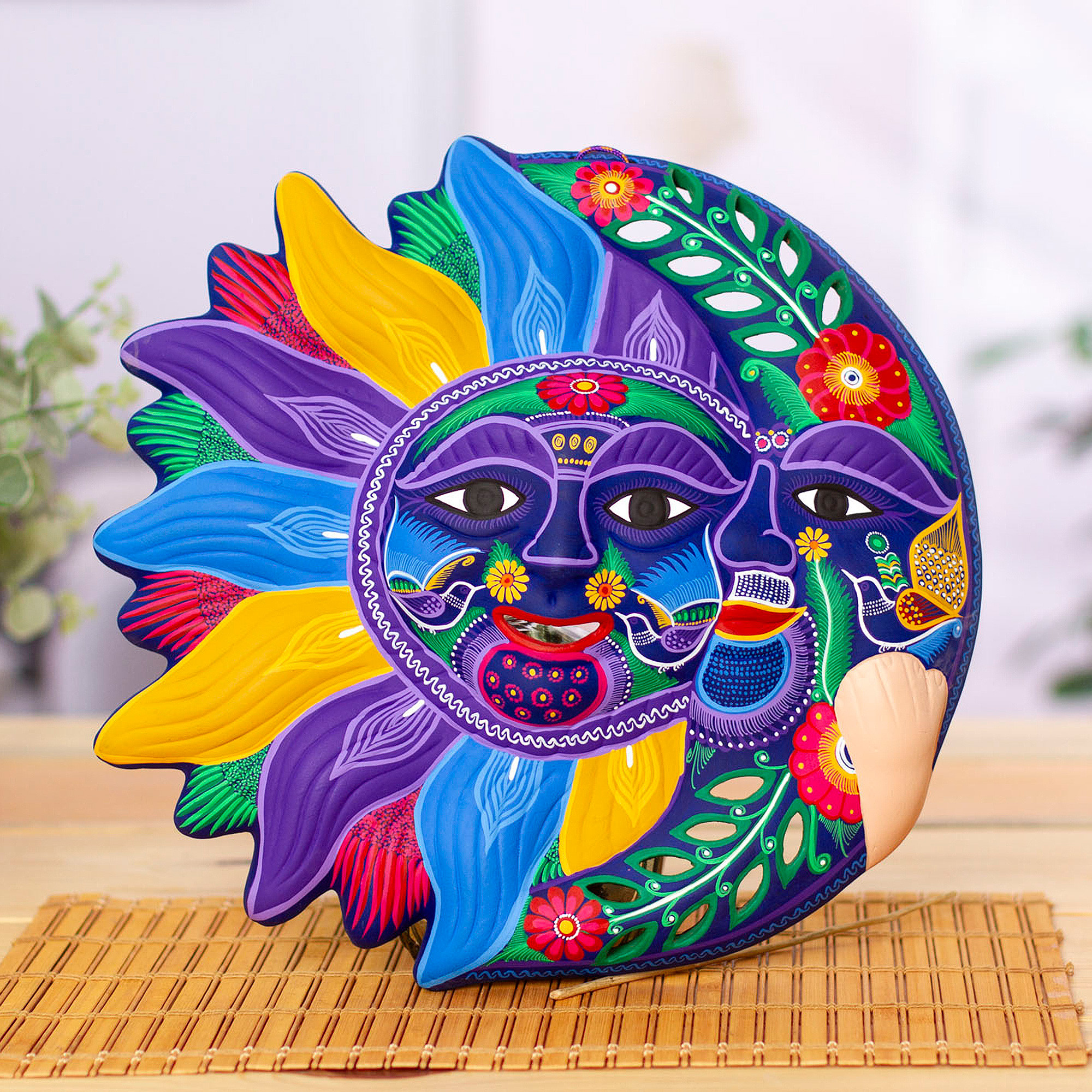 Sun and Moon Handmade Mexican Ceramic Wall Adornment - Joyful