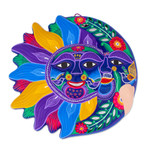 Ceramic wall adornment, 'Joyful Eclipse' - Sun and Moon Handmade Mexican Ceramic Wall Adornment