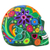 Ceramic Sculpture, 'Cheerful Skull' - Floral Ceramic Day of the Dead Skull Sculpture from Mexico