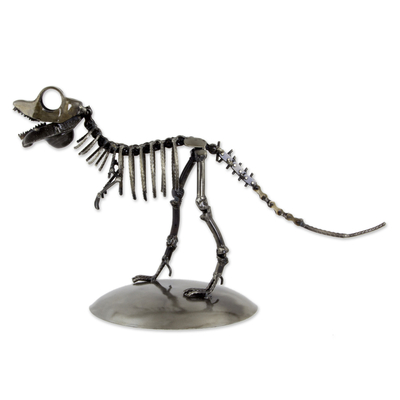 Recycled metal statuette, 'Tyrannosaurus' - Artisan Crafted Upcycled Metal Statuette of T-Rex