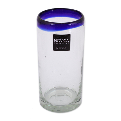 Vasos altos de vidrio soplado, (juego de 6) - Exclusivo vaso highball de vidrio soplado a mano con borde azul