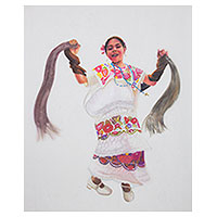 'Little Dancer' (2005) - Signed Crayon and Pencil Painting of Young Yucatan Dancer