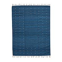Zapotec wool rug, 'Stars in the Sky' (4x6.5) - Authentic Artisan Handwoven Zapotec Blue Wool Rug 4 x 6.5