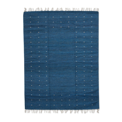 Authentic Artisan Handwoven Zapotec Blue Wool Rug 4 x 6.5