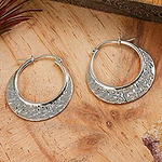 Hand Crafted Sterling Silver Hammered Hoop Earrings, 'Rustic Elegance'