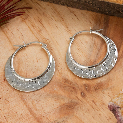 Sterling silver hoop earrings, Rustic Elegance