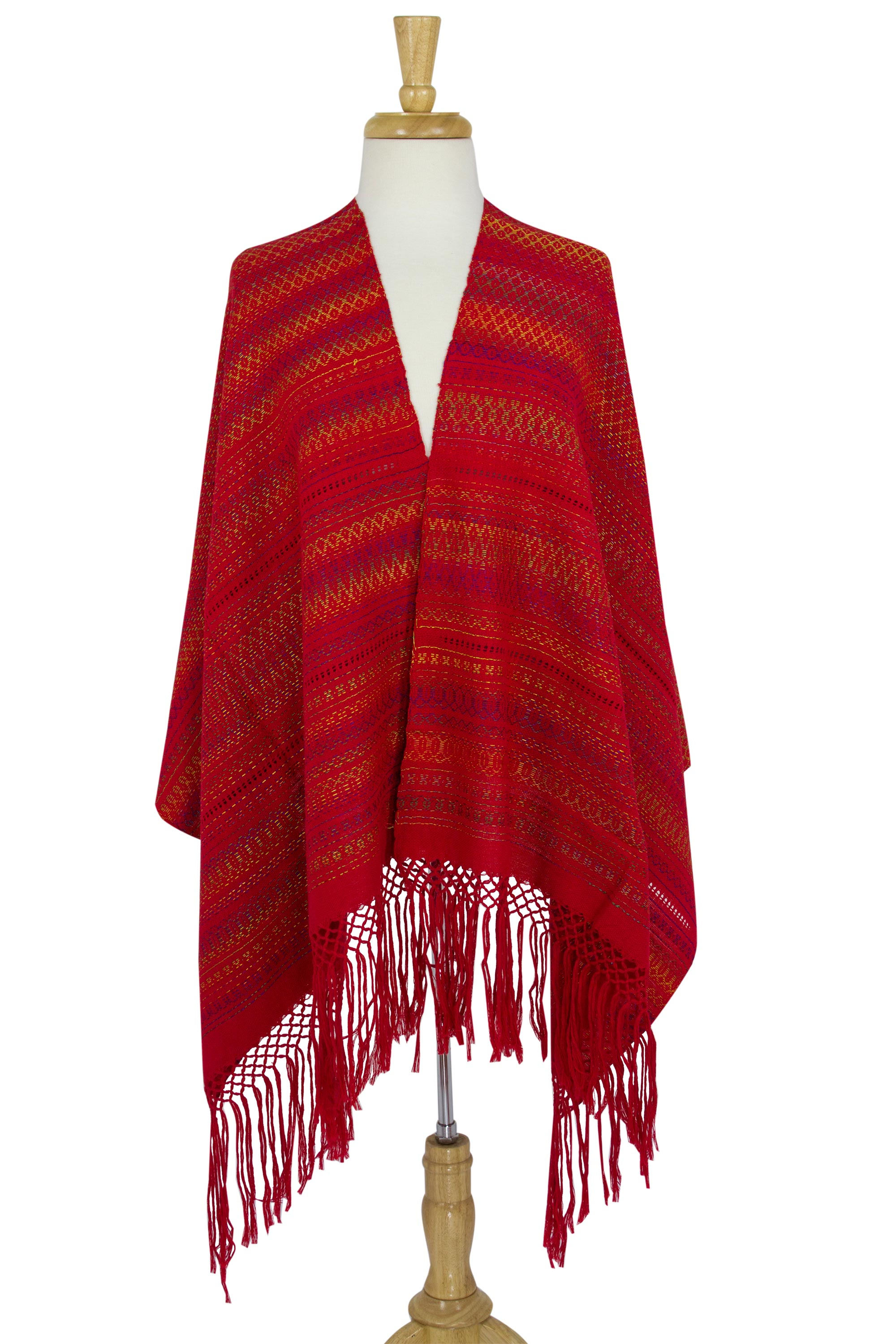 100% Cotton Hand Woven Mexican Rebozo Shawl Red Multicolor - Glamorous ...