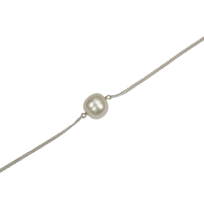 Cultured freshwater pearl pendant necklace, 'Floating Pearl' - Cultured Pearl and Sterling Silver Pendant Necklace