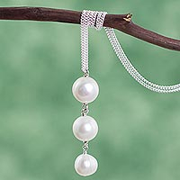 Cultured freshwater pearl pendant necklace, 'Stair of Pearls'