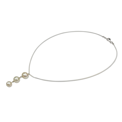 collar con colgante de perlas cultivadas de agua dulce - Collar con colgante hecho a mano de perlas cultivadas y plata esterlina