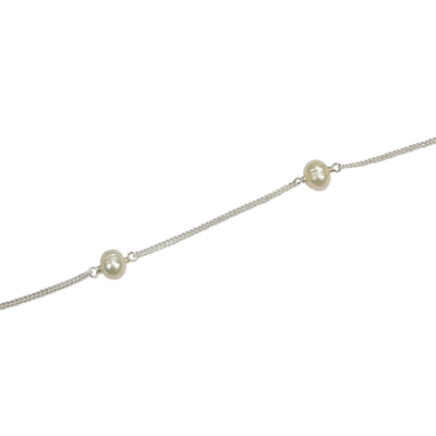 Cultured pearl station necklace, 'Pearl Dance' - Artisan Crafted Cultured Pearl and Sterling Silver Necklace