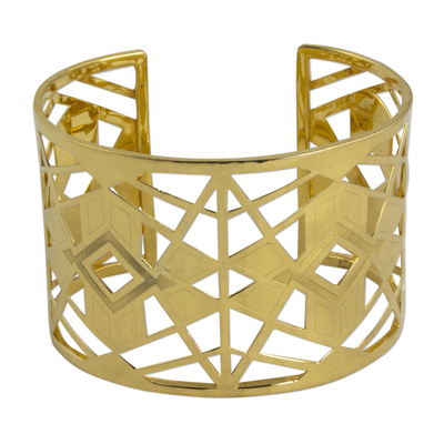 Hand Crafted 22k Gold Plated Silver Geometric Cuff Bracelet - Geometric ...
