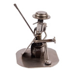 Auto part sculpture, 'Quixote Reads Cervantes' - Eco Friendly Spark Plug Don Quixote Sculpture from Mexico