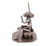 Auto part sculpture, 'Quixote Reads Cervantes' - Eco Friendly Spark Plug Don Quixote Sculpture from Mexico