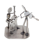 Upcycled auto part sculpture, 'Cello and Violin Duet' - Musician Sculpture of Recycled Spark Plugs and Metal