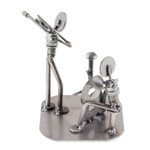 Upcycled auto part sculpture, 'Cello and Violin Duet' - Musician Sculpture of Recycled Spark Plugs and Metal