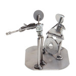 Upcycled auto part sculpture, 'Cello and Violin Duet' - Musician Sculpture of Recycled Spark Plugs and Metal