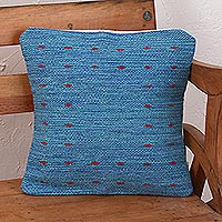 Zapotec Handwoven Blue Wool Cushion Cover,'Sky of Oaxaca'