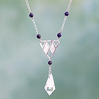 Lapis lazuli pendant necklace, 'Pyramid Prism' - Glass Pendulum Handcrafted Silver Lapis Lazuli Necklace