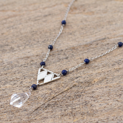Collar con colgante de lapislázuli - Collar péndulo de cristal hecho a mano con lapislázuli de plata