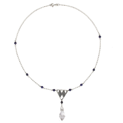 Collar con colgante de lapislázuli - Collar péndulo de cristal hecho a mano con lapislázuli de plata