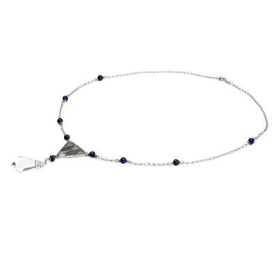 Lapis lazuli pendant necklace, 'Pyramid Prism' - Glass Pendulum Handcrafted Silver Lapis Lazuli Necklace