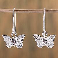 Sterling silver dangle earrings, 'Perfect Monarch' - Fair Trade Taxco Silver Butterfly Dangle Earrings