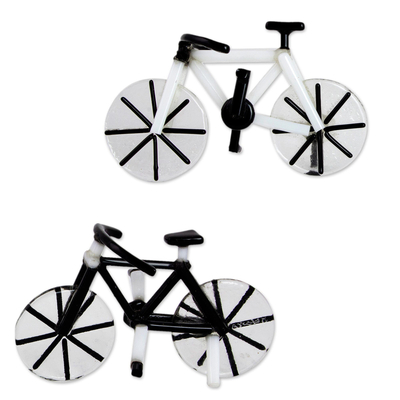 Kunstglasminiaturen, (Paar) - Set aus zwei 3-Zoll-Kunstglas-Fahrradminiaturen aus Mexiko