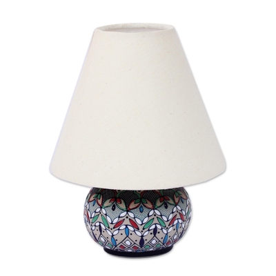 Handcrafted Mexican Floral Ceramic Table Lamp and Shade