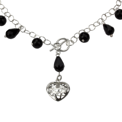 Agate jewelry set, 'Agape Love' - Black Agate Handcrafted Sterling Silver Heart Jewelry Set