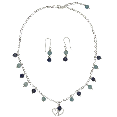Mexican Silver Jewelry Set with Aquamarine and Lapis Lazuli - Love ...