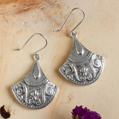 Sterling silver dangle earrings, 'Colonial Fan' - Colonial Inspired Mexican Sterling Silver Dangle Earrings