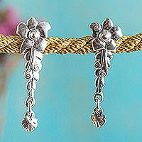 Sterling silver dangle earrings, 'Baroque Flower' - Handcrafted Sterling Silver Floral Earrings from Mexico