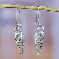 Sterling silver dangle earrings, 'Graceful Herons' - Sterling Silver Heron Bird Button Earrings from Mexico