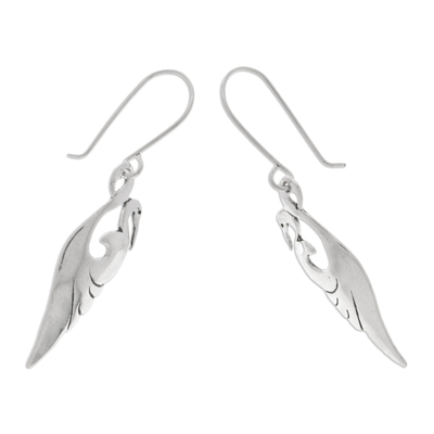 Sterling silver dangle earrings, 'Graceful Herons' - Sterling Silver Heron Bird Button Earrings from Mexico