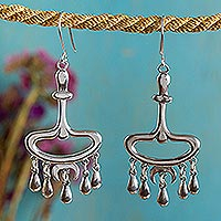 Sterling silver chandelier earrings, 'Morelia Rain Shower' - Antique Style Mexican Silver Chandelier Earrings
