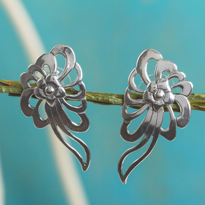 Pendientes colgantes de plata de ley - Aretes colgantes florales de plata esterlina hechos a mano en México