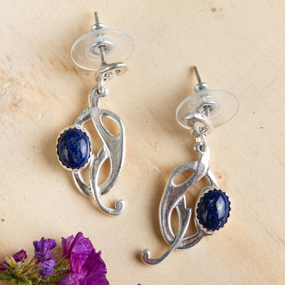 Lapis lazuli dangle earrings, Art Nouveau