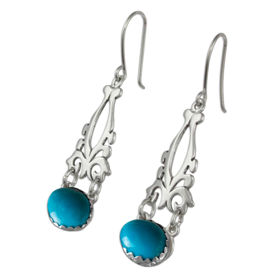 Turquoise dangle earrings, 'Lady of Morelia' - Fair Trade Sterling Silver Earrings with Natural Turquoise