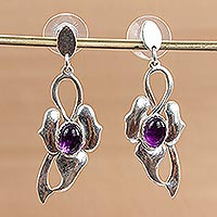 Amethyst dangle earrings, 'Ethereal Gems' - Sterling Silver Amethyst Earrings Handcrafted in Mexico