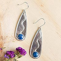 Sterling Silver Handcrafted Earrings with Lapis Lazuli,'River Flow'