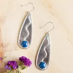 Lapis lazuli dangle earrings, 'River Flow' - Sterling Silver Handcrafted Earrings with Lapis Lazuli