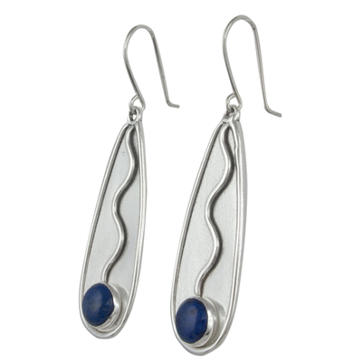 Lapis lazuli dangle earrings, 'River Flow' - Sterling Silver Handcrafted Earrings with Lapis Lazuli