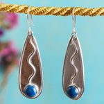 Lapis lazuli dangle earrings, 'River Flow' - Sterling Silver Handcrafted Earrings with Lapis Lazuli