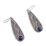 Lapis lazuli dangle earrings, 'River Flow' - Sterling Silver Handcrafted Earrings with Lapis Lazuli