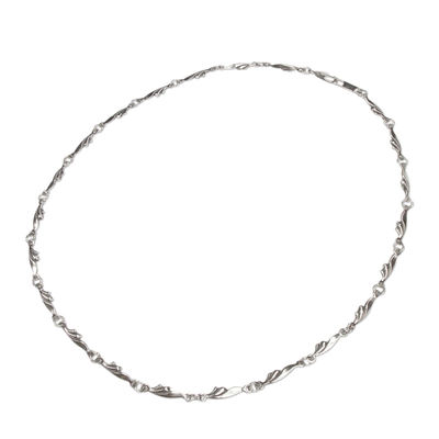 Sterling silver chain necklace, 'Petite Garland' - Sterling Silver Artisan Crafted Necklace from Mexico