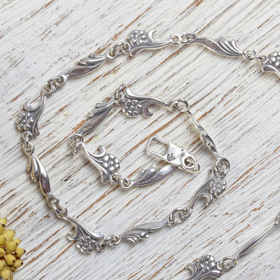 Sterling silver chain necklace, 'Petite Floral Garland' - Artisan Crafted Sterling Silver Floral Chain Necklace